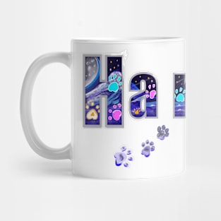 Harriet name with Paw prints personalized Mug